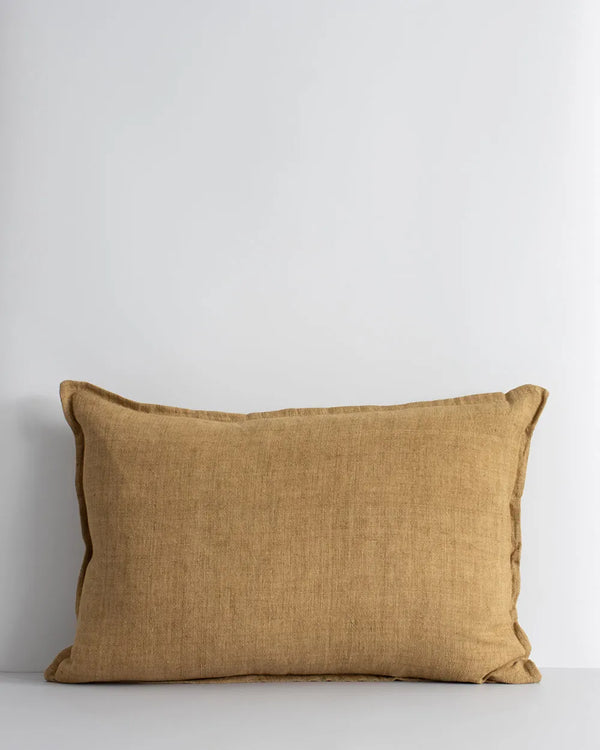 Baya linen lumbar cushion in a cumin brown