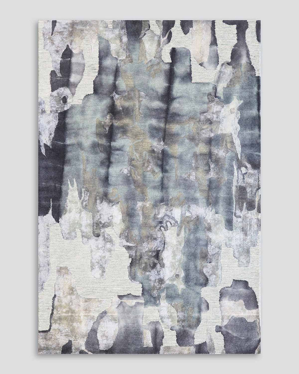 Full image of Baya NZ Cape Brett rug. Cool tones and swirling patterns make this rug a luxurious addition to any space.