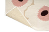 Marimekko hallway runner rug in NZ wool with white, pink and beige, corner folded to show backing