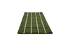 Perspective view of a green geometric Marimekko NZ wool runner rug 