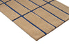 Close up of a Marimekko NZ wool runner rug with blue grid pattern on a beige  background