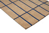  Close up of a Marimekko NZ wool runner rug with blue grid pattern on a beige  background