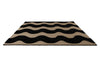 A full Marimekko NZ wool Rug with black wavy pattern on beige background shpwm in perspective