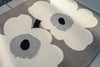 Marimekko foral patterned outdoor rug with the iconic Unikko white flowers on a gray background
