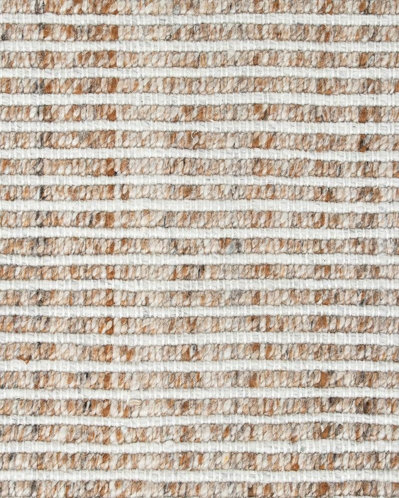 The cream and brown striped weave of the Rhodes Teak runner rug by Baya NZ