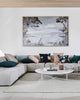 Styled living room interior featuring a couch and sophisticated Weave cushions