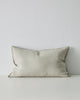 The Fiore lumbar cushion in colour 'Pigeon' - a pale grey-white - with flange edge, by Weave Home nz