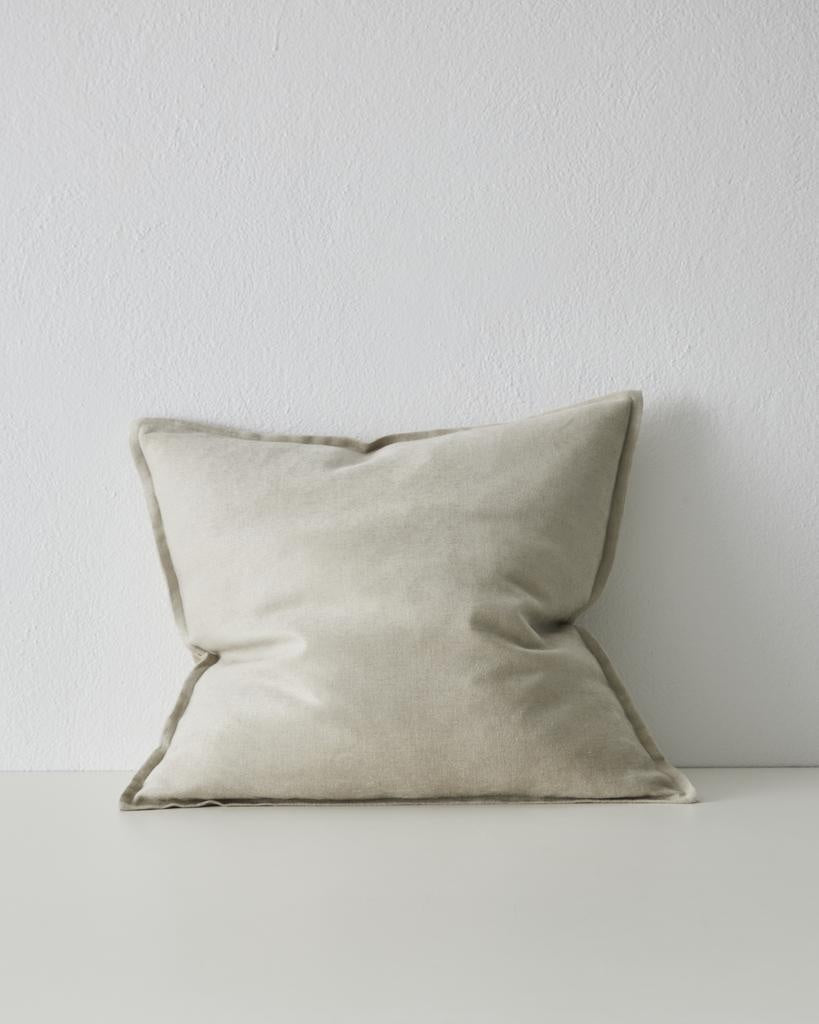 The Fiore cushion in colour 'Pigeon' - a pale grey-white - with flange edge