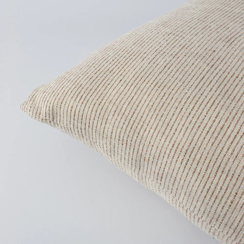 Close up of the 'Sandridge' pinstriped linen cushion by Baya