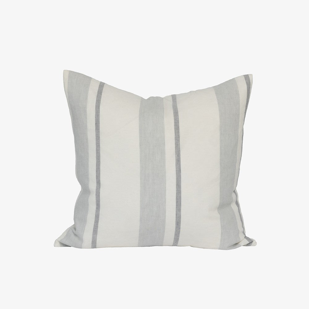 Eadie Lifestyle Pillar cushion in grey and white stripe, 50 x 50cm square, shown front on.