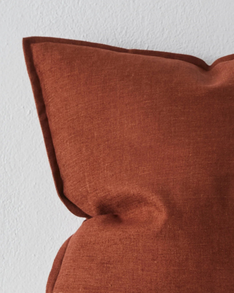 Close up of the Fiore Rosewood cushion with flange by Weave Home nz