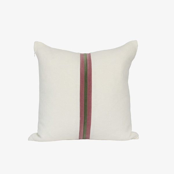 Eadie Lifestyle Ribbon linen cushion in White, Burgundy and Green, 50 x 50cm, velvet centre stripe