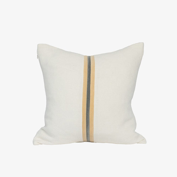 Eadie Lifestyle Ribbon linen cushion in White, Butter and Grey, 50 x 50cm, velvet centre stripe