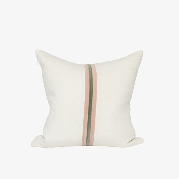 Eadie Lifestyle Ribbon linen cushion in White, Musk and Pistachio, 50 x 50cm, velvet centre stripe
