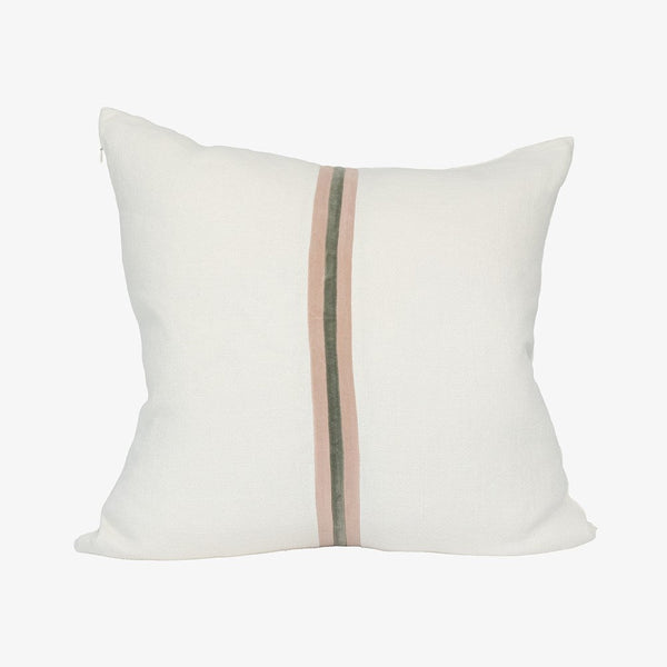 Eadie Lifestyle Ribbon linen cushion in White, Musk and Pistachio, 60 x 60cm, velvet centre stripe