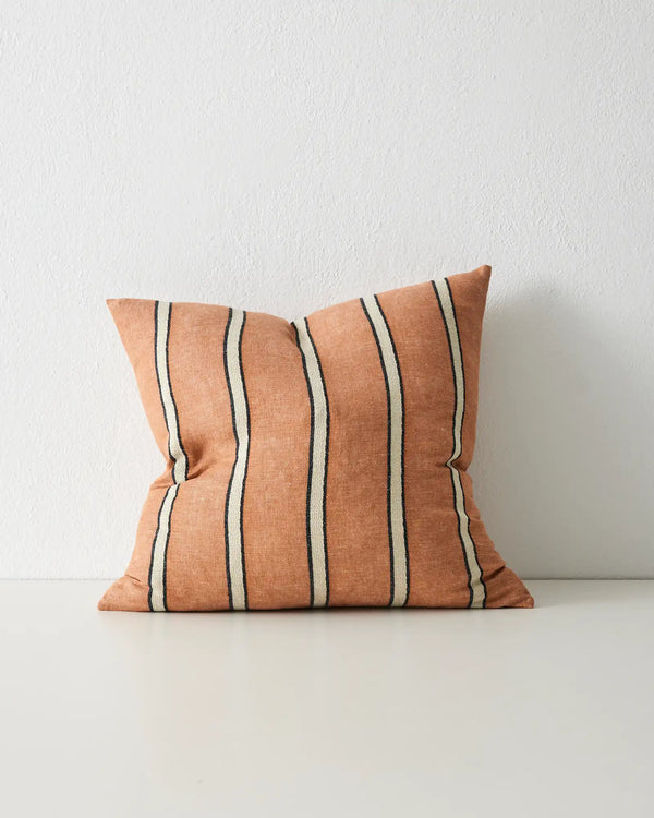 Vinne striped square linen cushion in colour terracotta by Weave Home