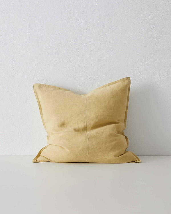 Limoncello Yellow Como Linen Cushion with panel detail, by Weave Home NZ. Size: 50cm x 50cm