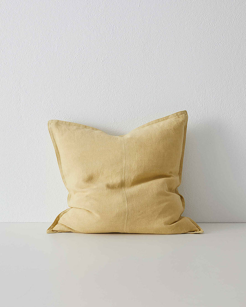 Limoncello Yellow Como Linen Cushion with panel detail, by Weave Home NZ. Size: 50cm x 50cm