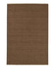 Warm brown textural 100% wool rug with cream fringing on a white background