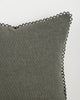 Baya Alden linen cotton blend cushion in Sage, close view of the loop-edge trim