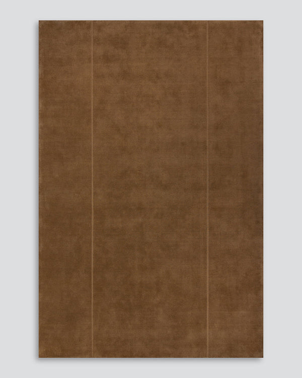 Baya Bastion NZ wool floor rug in Hazelnut, full flat view on a plain background, showing the two fine lengthwise lines.