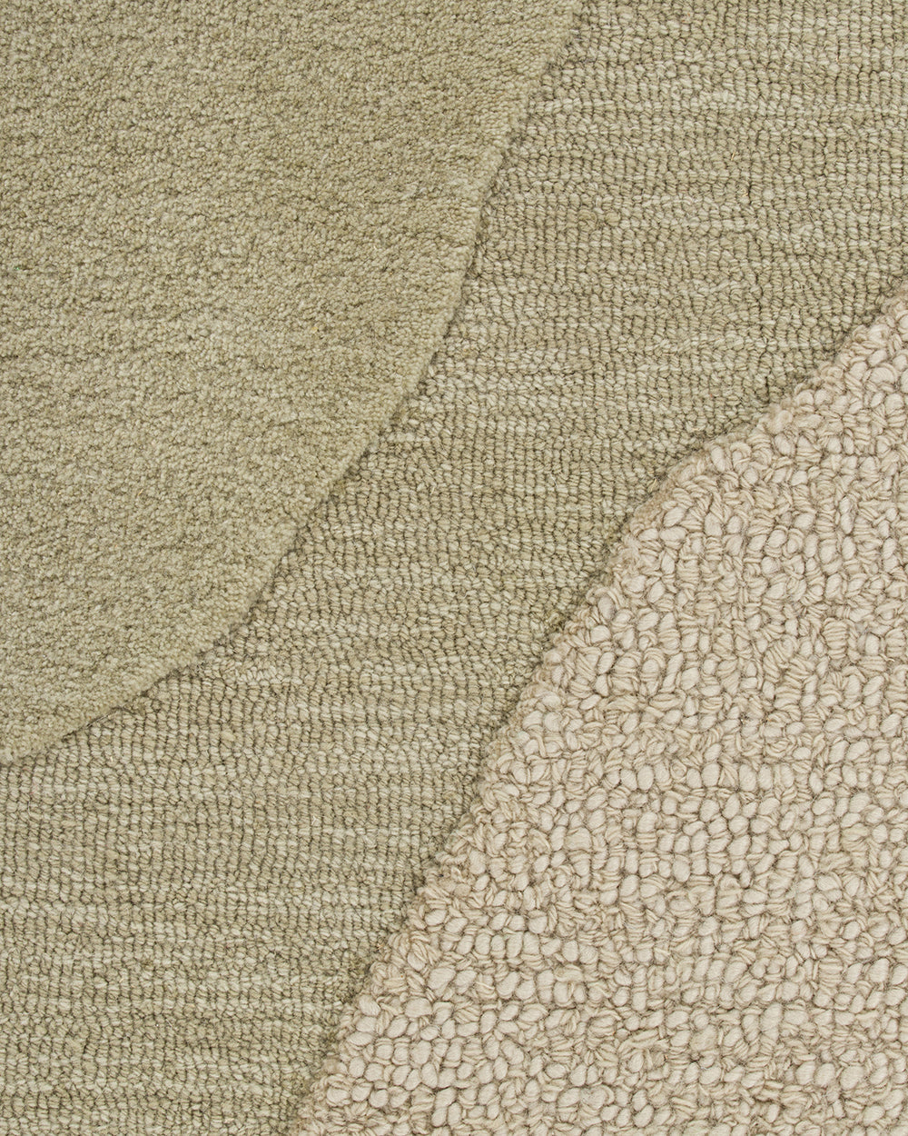 Baya Edgewater NZ wool floor rug in Pistachio, rectangle, close view of the wave pattern showing cut pile beside textured looped pile.