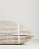 Close-up of the end seam and weave on the Baya Shore outdoor lumbar cushion in Almond