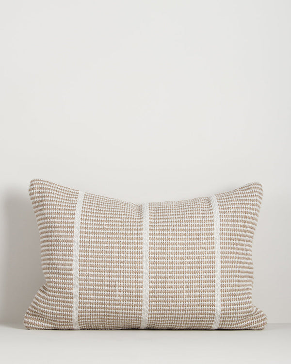 Baya Shore recycled PET outdoor lumbar cushion in Almond, full front view