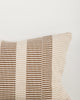 Baya Solar Outdoor Lumbar Cushion in Chocolate, close view of the woven stripe texture in brown and cream.