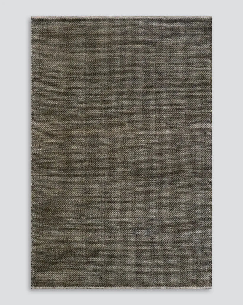 View from above of the Baya khaki green 'Boardwalk' wool floor rug