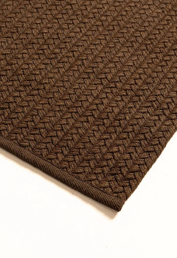 By Carmont Aman runner in Coffee, corner detail showing the edge binding
