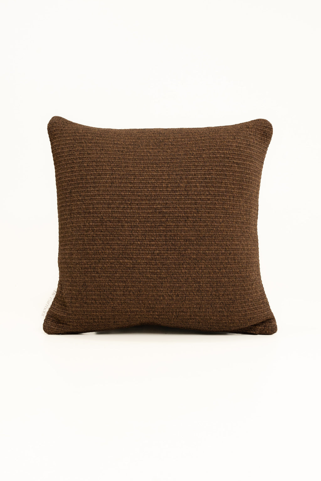 By Carmont Wren cushion cover in Coffee, plumped front view on a white background