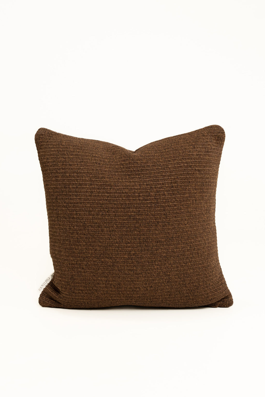 By Carmont Wren cushion cover in Coffee, 50 x 50cm, front view on a white background