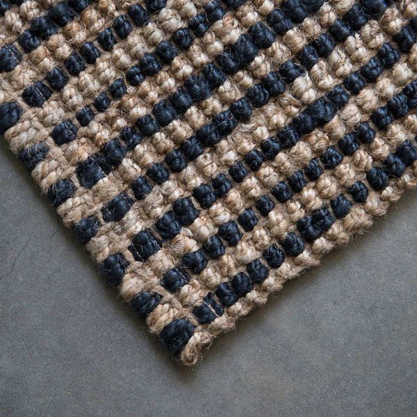 A close up of the knotting of the Caravan striped doormat. 