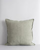 Baya square linen cushion in colour sage green, shown front on