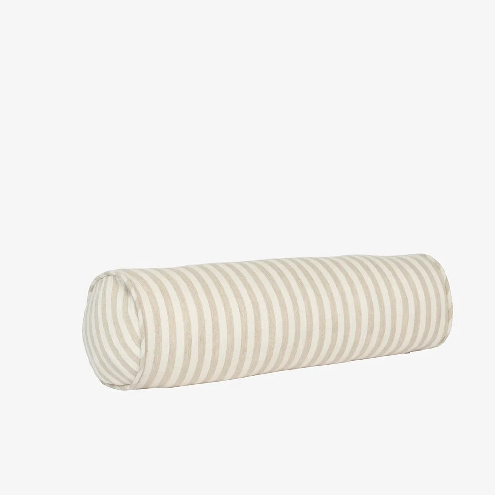 Eadie Lifestyle Drift bolster in White/Natural, 20 x 60cm cylinder, natural stripes running around the roll