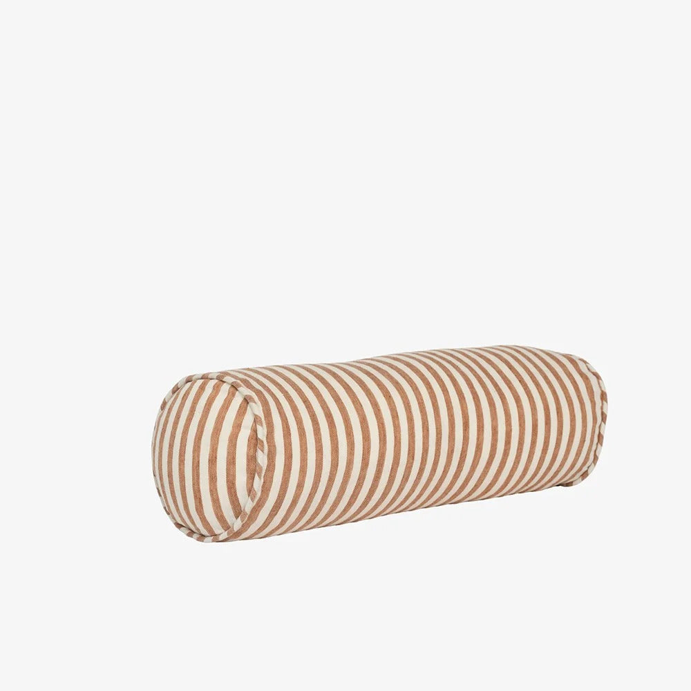 Eadie Lifestyle Drift bolster in White/Nutmeg, 20 x 60cm cylinder, nutmeg stripes running around the roll