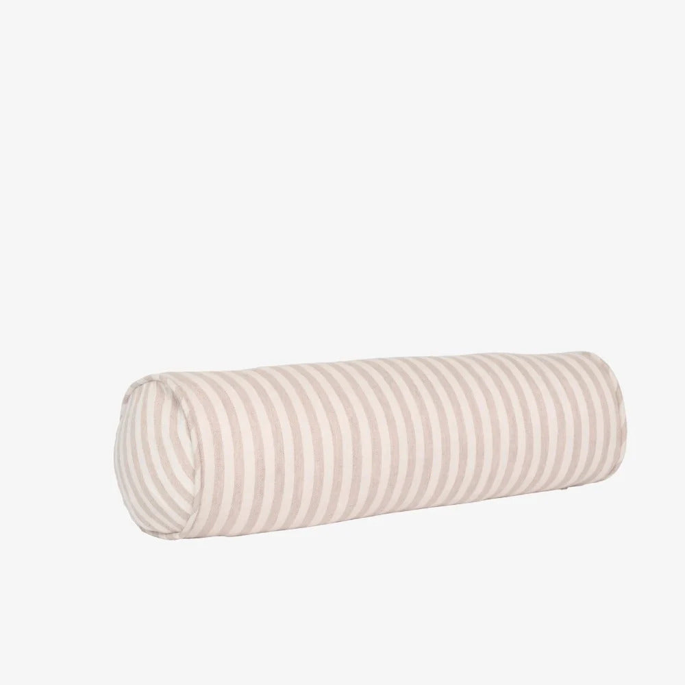 Eadie Lifestyle Drift bolster in White/Soft Musk, 20 x 60cm cylinder, soft musk stripes running around the roll