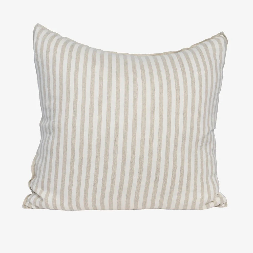 Eadie Lifestyle Drift cushion in White/Natural, 60 x 60cm, natural stripes woven on a white ground