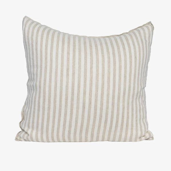 Eadie Lifestyle Drift cushion in White/Natural, 60 x 60cm, natural stripes woven on a white ground