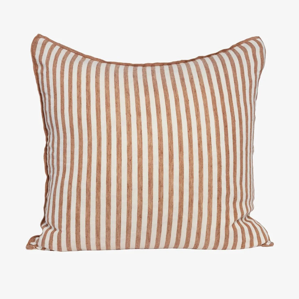 Eadie Lifestyle Drift cushion in White/Nutmeg, 60 x 60cm, warm nutmeg stripes woven on a white ground