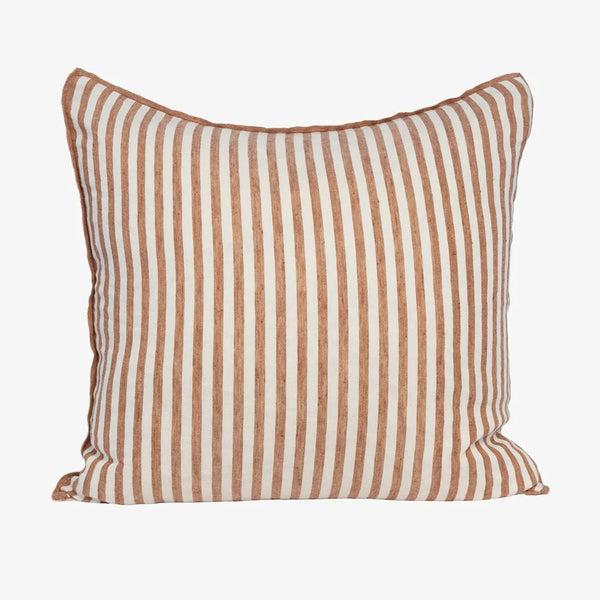 Eadie Lifestyle Drift cushion in White/Nutmeg, 60 x 60cm, warm nutmeg stripes woven on a white ground