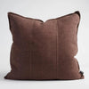Eadie Lifestyle Luca linen cushion in Chocolate, square, on a plain background.