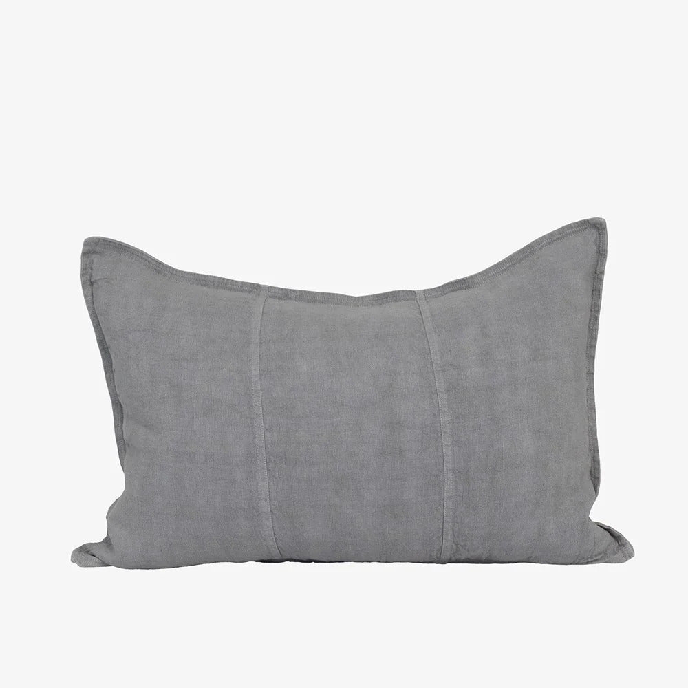 Eadie Lifestyle Luca linen cushion in Grey, rectangular 40 x 60cm size, on a plain background.