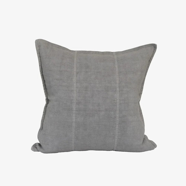 Eadie Lifestyle Luca linen cushion in Grey, square, showing the seamed front panels.