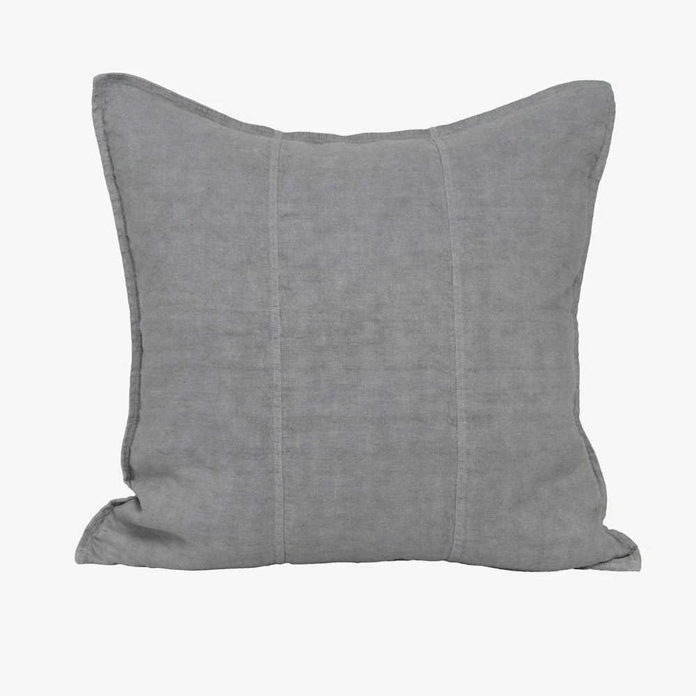 Eadie Lifestyle Luca linen cushion in Grey, square, shown alone on a plain background.
