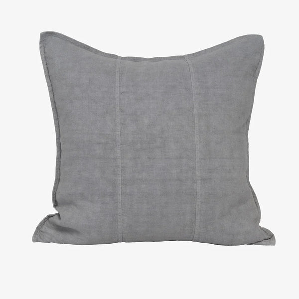 Eadie Lifestyle Luca linen cushion in Grey, square, shown alone on a plain background.