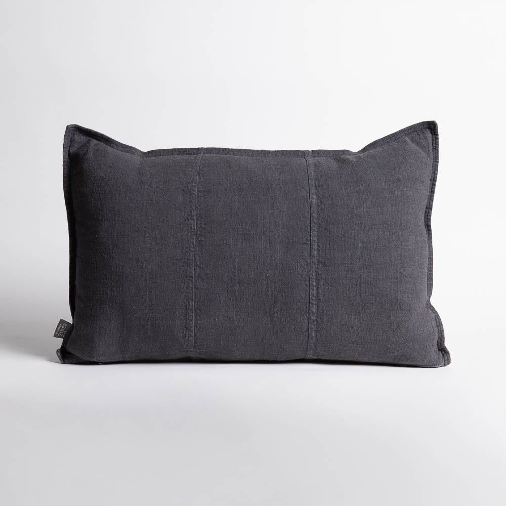 Eadie Lifestyle Luca linen cushion in Midnight, rectangular 40 x 60cm size, on a plain background.