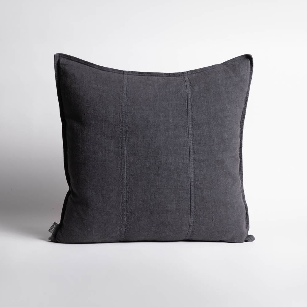 Eadie Lifestyle Luca linen cushion in Midnight, square, shown alone on a plain background.