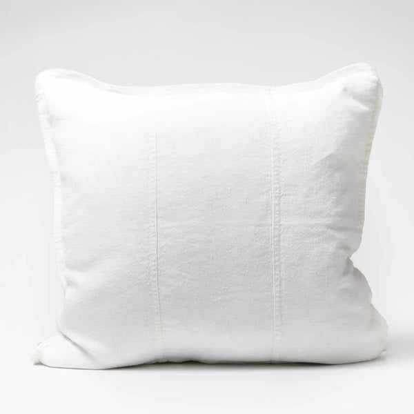 Eadie Lifestyle Luca linen cushion in Off White, square, on a plain background.